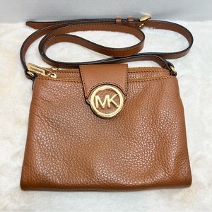 Michael Kors brown pebbled leather crossbody bag with built-in wallet
